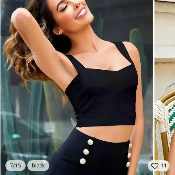 Listicle Bandage Crop Top Tank Size Small Stretch Black Wrap Style - Picture 1 of 9